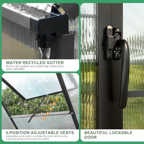 10x20 ft polycarbonate greenhouse large heavy duty aluminum showing dimensions
