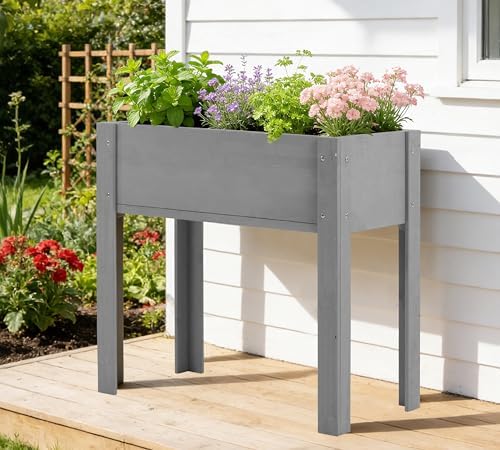 raised garden bed with legs, 31x16x31'', outdoor wood shown in use