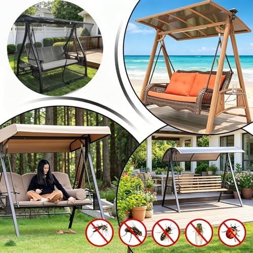 6.7x6.7x4.1ft outdoor mosquito netting for swing/patio, three-person large, side view