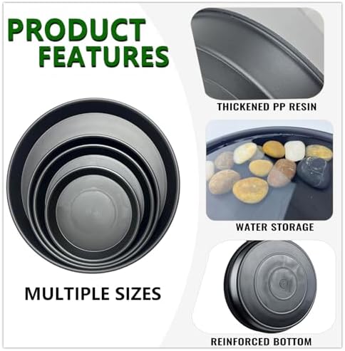 9 Pack Black Plant Pot Saucers, 8 10 12 Inch Heavy Duty PP Trays | Plant Watering Trays for Indoor & Outdoor Flower Pots