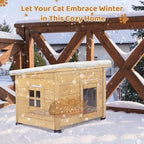 agitree outdoor wooden pet house, weatherproof winter shelter showing dimensions