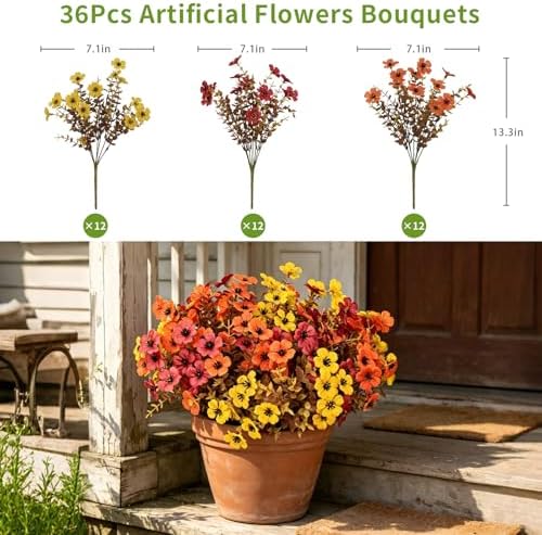 36 bundles artificial fall flowers for outdoors faux shown in use