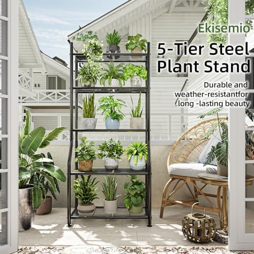 ekisemio 5-tier metal plant stand, heavy duty indoor showing dimensions