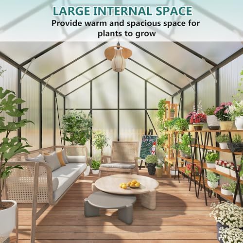greenhouse for outdoors 8x12x7.8ft, polycarbonate greenhouse with stronger, side view