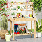 giantex potting bench, outside solid wood potting table, front angle view