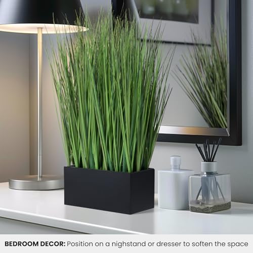 torre & tagus 18" artificial onion grass in on a desk or shelf