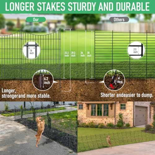 10‑panel no‑dig metal garden fence 32"h x 23.6'l, close-up detail