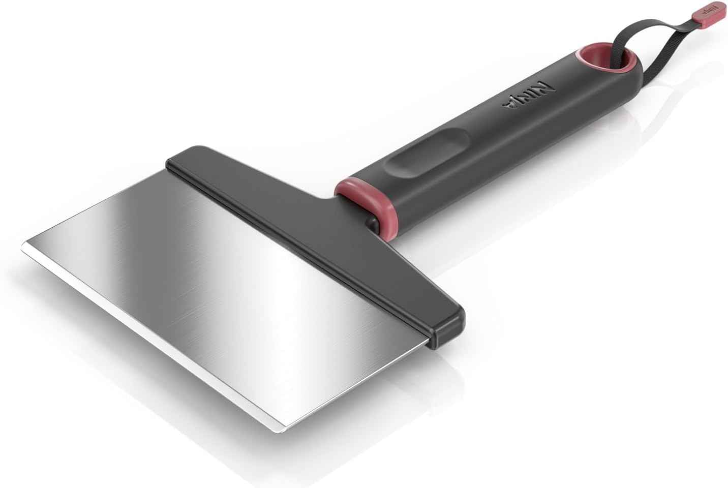 Ninja FlexFlame Griddle Scraper, Stainless Steel, Non-Slip Handle | Ninja FlexFlame Griddle Scraper's beveled edge scrapes grease and chops veggies, with a non-slip grip.