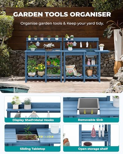 serwall outdoor potting bench set of 2 with showing dimensions