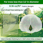6.4'x6.4' fruit tree netting with 2-way zipper & showing dimensions