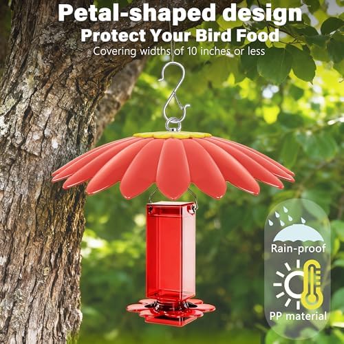 10.5 inch Hummingbird Feeder Shade Dome Cover,Rain Guard,Weather Guard for Bird Feeder, Umbrella Cover for Bird House for Outdoor,Squirrel Baffle,Flower Design(Red) 2 Pack