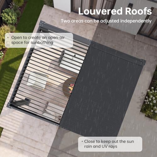 aoxun louvered pergola 10x12, outdoor metal pergola with, close-up detail