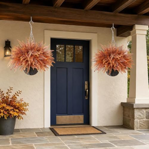 2 set artificial fall ferns hanging plants for, front angle view