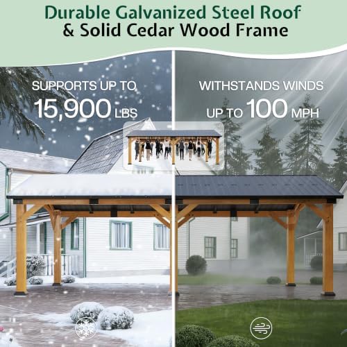 jocisland 12x24x9.5 ft cedar wood carport with galvanized, side view