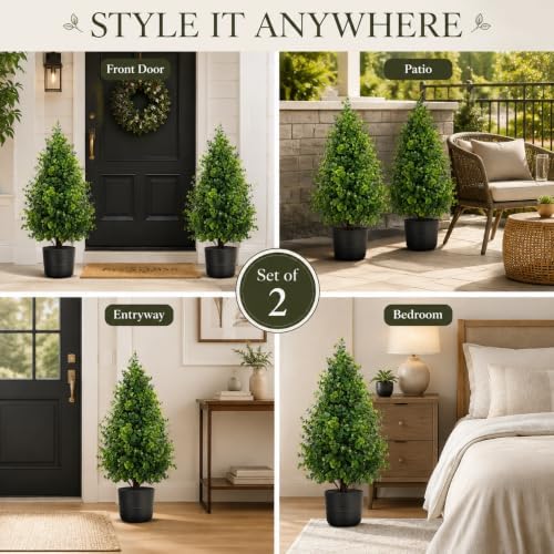 thkful 2 pack artificial boxwood topiary trees with, view 9