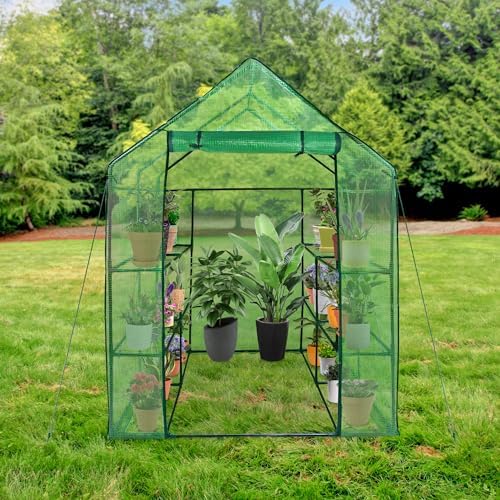 walk-in greenhouse 2 tier plant flower tent mini shown in use