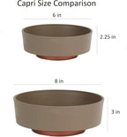 The HC Companies 8 Inch Round Plastic Succulent Capri Bowl Decorative Indoor Flower Succulent Planter Pot with Drain Plug Hole, Artisan Taupe with Copper Bottom Color (2 Pack)