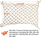 hemp rope net (6ftx12ft) heavy duty natural jute, close-up detail