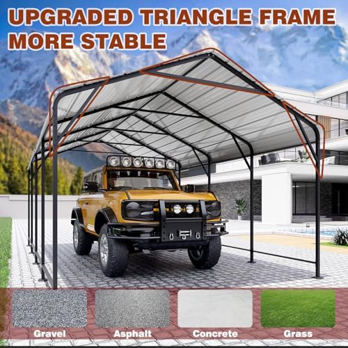 leveleve 12x20 ft heavy-duty metal carport, galvanized steel showing dimensions