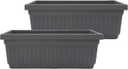 The HC Companies 24 Inch Venetian Window Planter Box with Drainage Plug, Lightweight UV-Resistant Plastic Indoor & Outdoor Planters, 2-Pack Flower Box for Garden & Home Decor, Warm Gray
