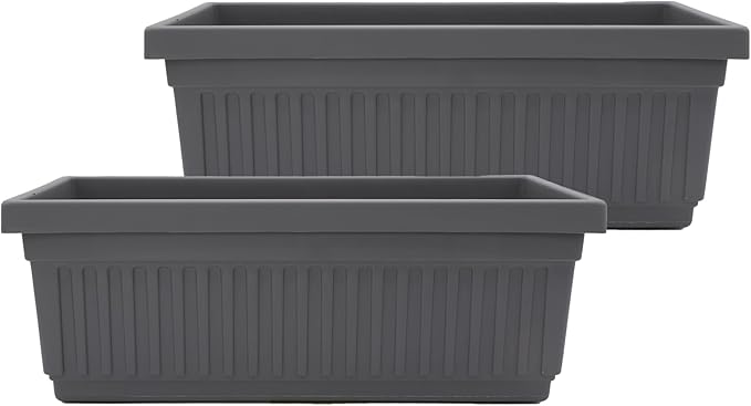 The HC Companies 24 Inch Venetian Window Planter Box with Drainage Plug, Lightweight UV-Resistant Plastic Indoor & Outdoor Planters, 2-Pack Flower Box for Garden & Home Decor, Warm Gray