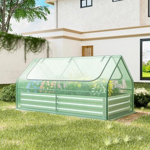 giantex galvanized steel raised garden bed with mini, close-up detail