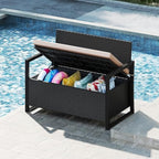 tangkula 40 gallon rattan outdoor bench with storage, side view