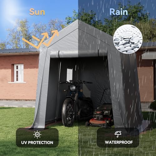 aoxun 6x8x7 ft outdoor portable storage shed tent showing dimensions