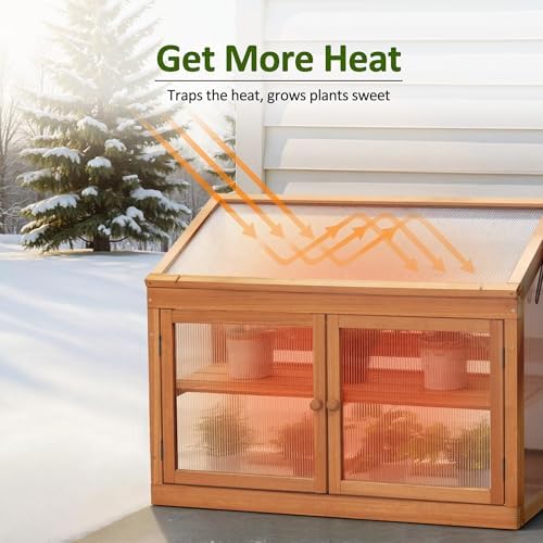 mcombo wooden cold frame garden greenhouse flower planter, side view