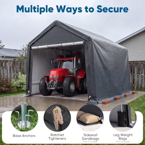 quictent 8x10ft carport shelter storage shed with roll-up, view 9