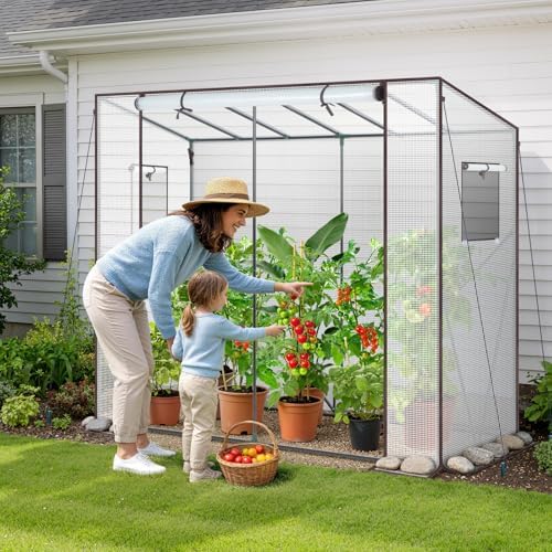 ohuhu tomato greenhouse for outdoors: portable lean to shown in use