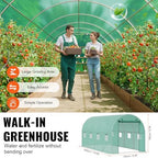 vevor walk-in tunnel greenhouse, 14.6x6.4x6.3 ft hoop house showing dimensions