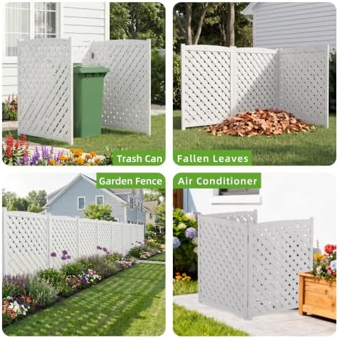 3-panel outdoor air conditioner fence screen, outside wood, side view
