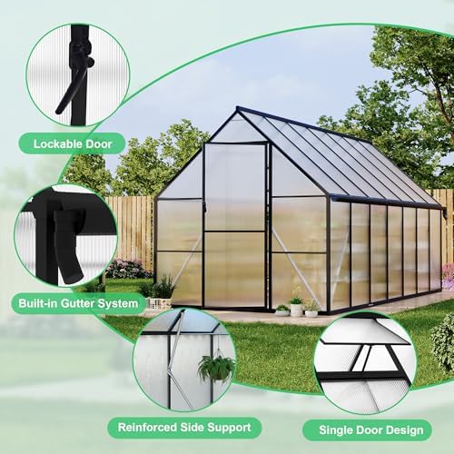 8'x14' aluminum greenhouses kit for outdoors, polycarbonate greenhouse, package contents