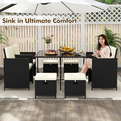 tangkula 9 pieces outdoor dining furniture set, space-saving, front angle view