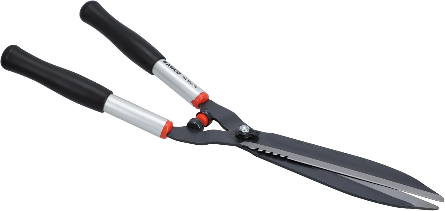 Bahco BAHP51-SL Professional Hedge Shears, 22.5" Length, 3/8" Cut Capacity | Fully Hardened Partly Serrated Blade, Aluminum Handles, Comfort Grips, Shock Absorbers, Bolt Lock, Controlled Hedge Trimming