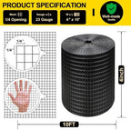 Black Hardware Cloth 4'' x 10' PVC Steel Vinyl Coated 1/4inch Galvanized Wire Mesh Roll (23GA) Chicken Wire Fence Roll, for coop Fences,Screen mesh, Rabbit/Snake Fences, Poultry enclosures, etc.