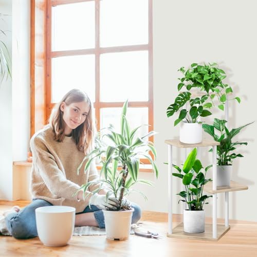 4 tier plant stand indoor, thickened metal wood on a desk or shelf