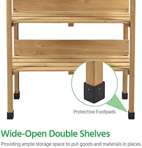 yaheetech potting bench outdoor console table w/3-tier storage,natural, front angle view