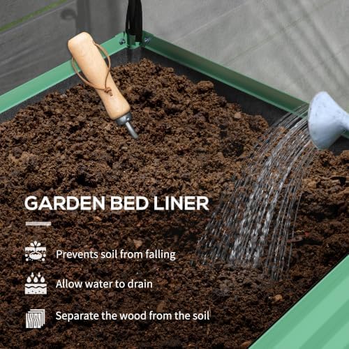 outsunny raised garden bed with cover and storage showing dimensions