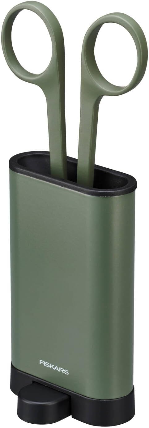 Fiskars Urban Plant Care Small Shears with Holder | For fine cuts on indoor plants, total length 17 cm, stainless steel/plastic, dark green/black, 1075315