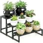 metal heavy duty plant stand indoor outdoor,3 tier, front angle view