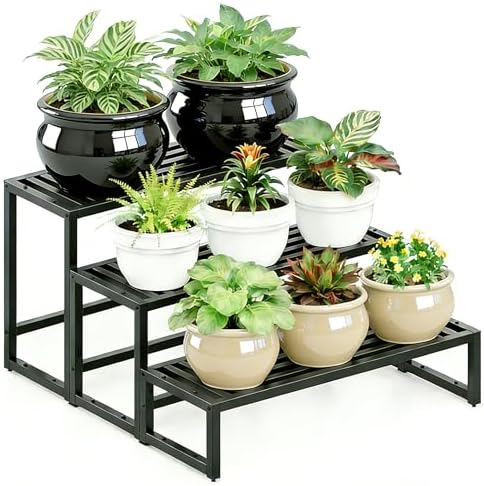 metal heavy duty plant stand indoor outdoor,3 tier, front angle view