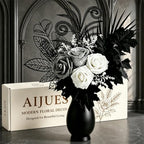 fake flowers for vase, black, white & silver shown in use