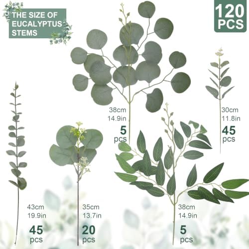 daynight 120 pcs artificial mixed eucalyptus stems bulk, side view