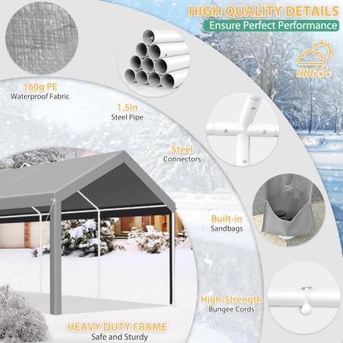 tooluck carport 10'x20' heavy duty portable garage, side view