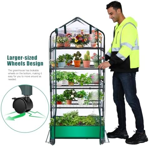 5 tier mini greenhouse with wheels for indoor shown in use