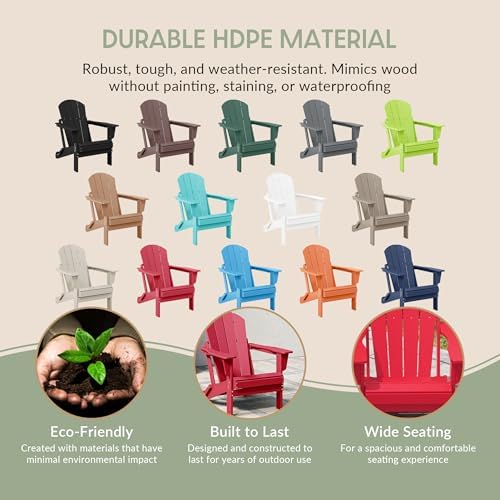 Malibu HDPE Outdoor Patio Folding Poly Adirondack Chair, Red