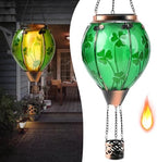 St Patricks Hot Air Balloon Solar Lantern - Patrick's Shamrock Glass Lantern, Simulated Flickering & Dancing Flame, Outdoor Hummingbird Hanging Yard Light for Patio Porch Decor Irish Clover Gift