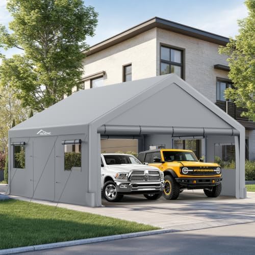 acepic upgraded 20x20 heavy duty carport, drive through shown in use